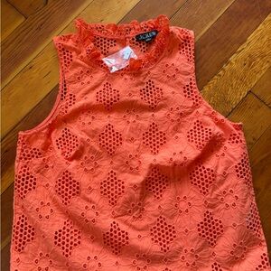 J. Crew Orange Ruffled Embellished Tank Top